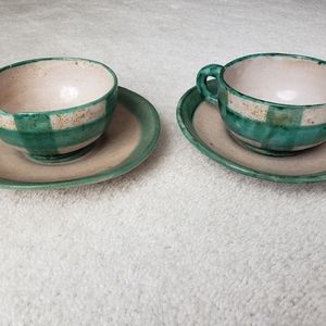 Handmade cups and saucers. Made in Italy